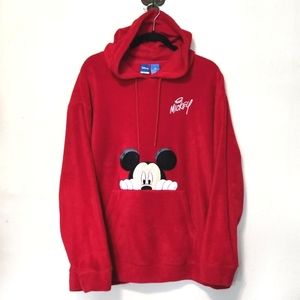 Disney Vibrant Red Fleece Pullover Hooded Sweatshirt Mickey Mouse Women's 2X